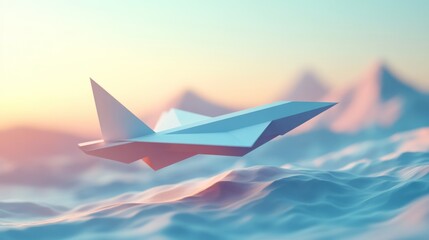 Low-Poly Jet Soaring Above Waves at Sunset A Low-Fidelity Interpretation of Aviation and Abstract Design