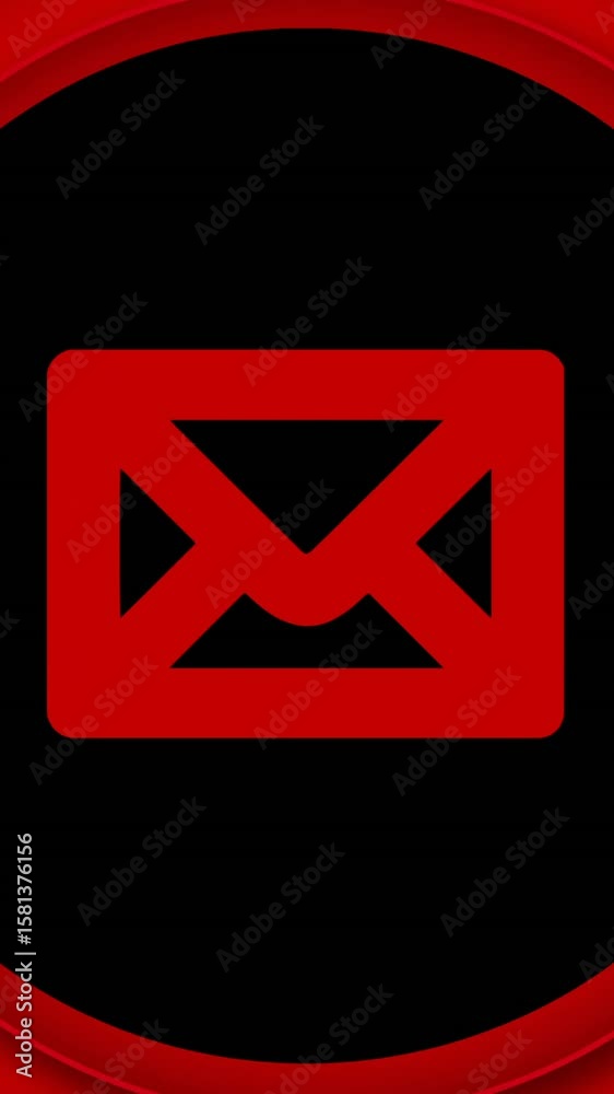 Wall mural animation of red envelope icon over circuit board and red circles on black background