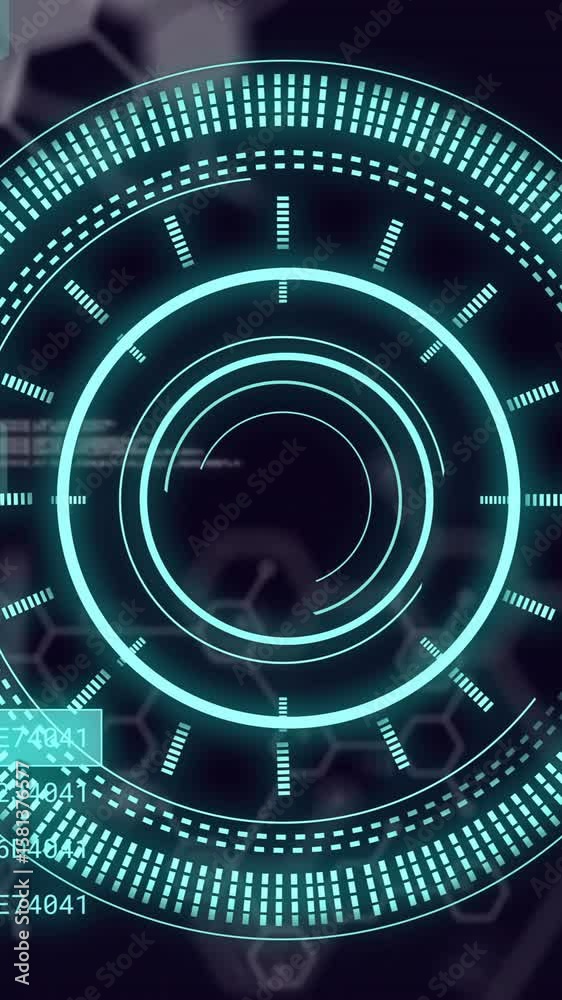 Wall mural animation of scientific data processing over dark background