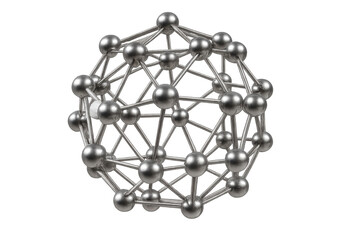 Intricate metallic spheres interconnecting, forming complex network symbolizing technological connectivity, scientific innovation against transparent backdrop