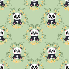 Panda pattern design on a soft green background
