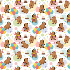 Cute capybaras celebrating a birthday party.