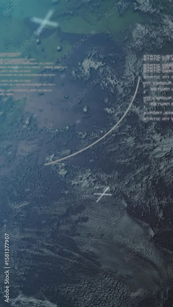 Poster animation of shapes and globe over data processing