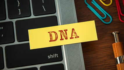 There is sticky note with the word DNA. It is an abbreviation for deoxyribonucleic acid as...