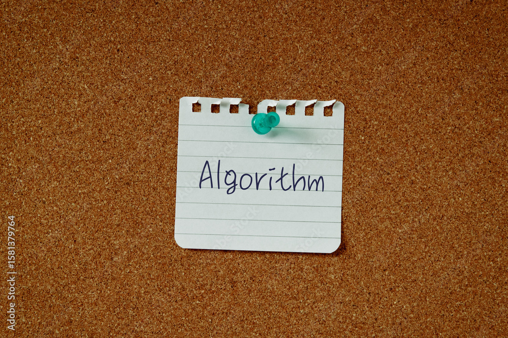 Poster there is a piece of paper with the word algorithm. it is as an eye-catching image.