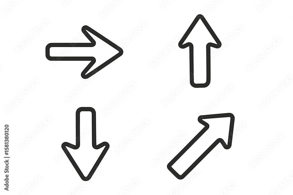 Poster arrow icon set. black line art symbols for web and mobile app design. vector collection of pointers 