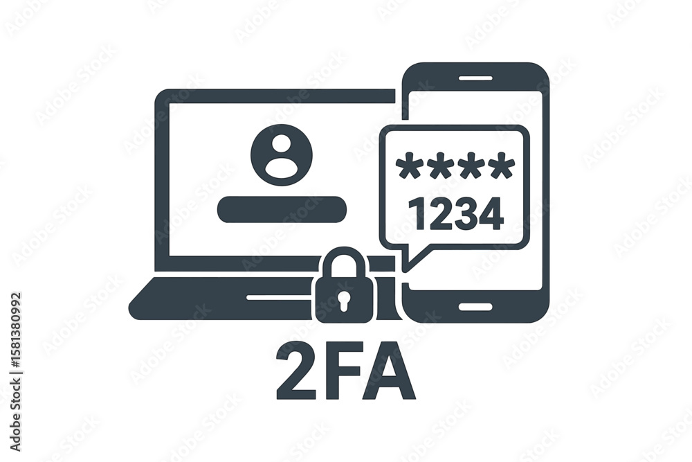 Poster two factor authentication 2fa icon. secure login verification, push code message on phone, password 