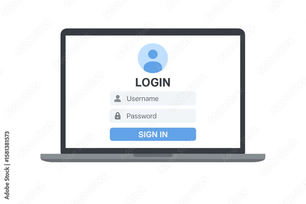 Fototapete login form page on laptop screen vector illustration. user authorization and authentication concept.