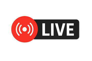 Live streaming button icon red broadcast symbol, vector illustration on transparent background, digital media, online streaming, live video, social media, technology interface