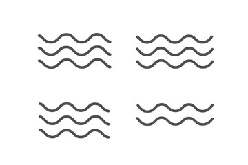 Minimalist Water Wave Line Icons Set, 4 Seamless Fluid Wave Symbols, Ocean and Sea Vector Illustration, Transparent Background, Clean Modern Design, Nature Element Concept