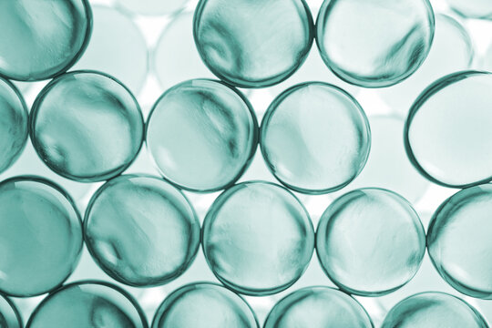 Beauty product moisture ingredient moisturizer, chlorophyll, peptides transparent spheres molecules 