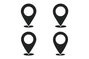 Map pin icon set. Location marker symbol. Simple flat vector graphic for GPS navigation. Destination pointer sign. Geotag position place silhouette. UI web element design.