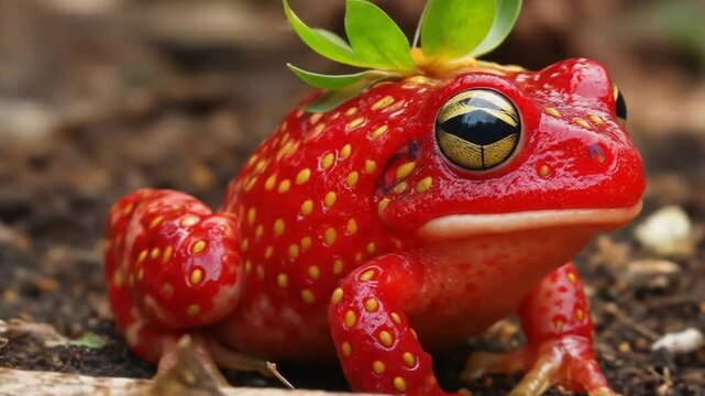 Fantasy Frog with Strawberry Skin and Leaves
