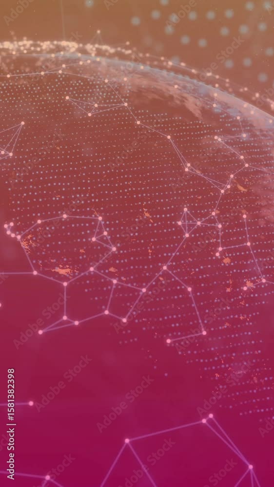 Poster digital network connections and data points animation over rotating globe