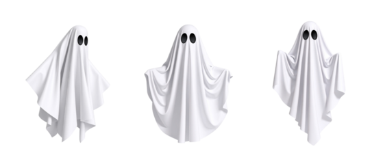 3D Spooky Ghost characters. Ghost characters isolated on transparent background. Realistic halloween ghosts. 