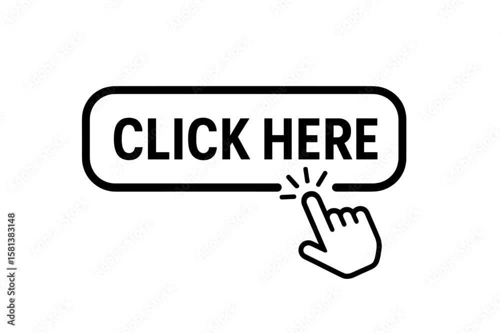 Fototapete click here button with hand pointer clicking. modern web ui button icon. mouse cursor action symbol.