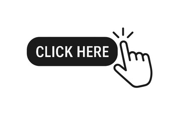 Click Here Button with Hand Pointer Clicking. Modern Web UI Button Icon. Mouse Cursor Click Action. Call to Action Symbol. Vector Illustration for Website Interface Design