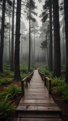 Obraz premium A winding forest path meanders through green woods, inviting a peaceful walk amidst nature's embrace