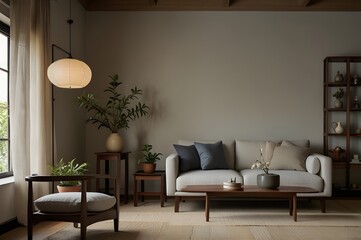 Modern living room interior with fireplace sofa and stylish furnitureModern living room interior with fireplace sofa and stylish furniture