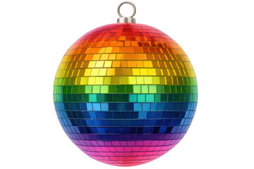 Obraz premium Shimmering multicolored disco ball spinning, casting prismatic light reflections against transparent backdrop