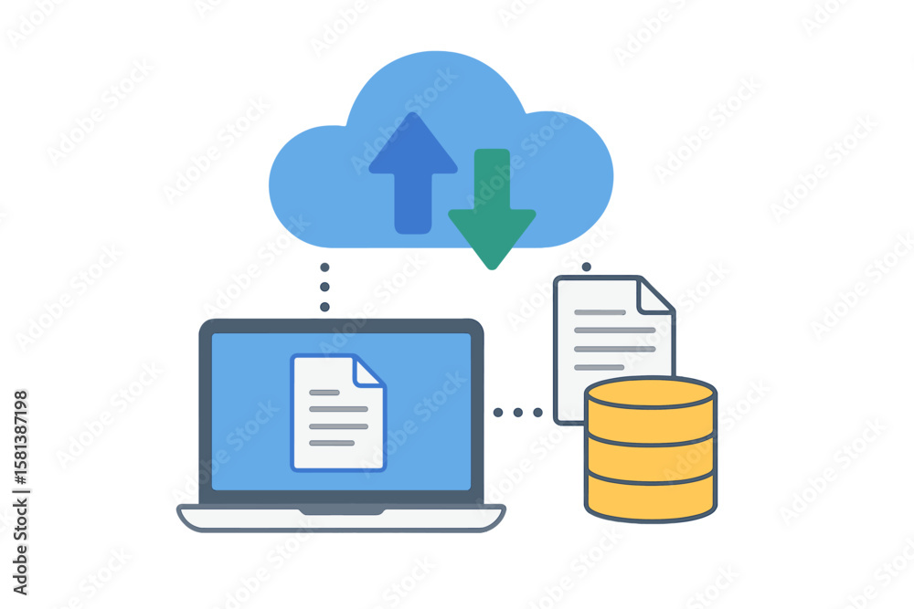 Fototapete Cloud computing web hosting service concept. Database for documents and files on computer. Cloud storage for uploading and downloading data. Backup and recovery digital service.
