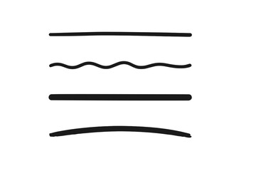 Hand drawn underline strokes vector set. Black marker and brush lines for text highlighting. Doodle sketch separators, minimalist design elements. Abstract ink marks collection.