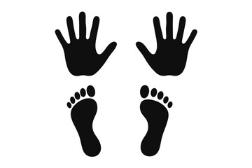 Hand and Foot Print Silhouette Set, Black Handprint Footprint Vector Collection, Human Palm and Sole Symbols, Gesture and Communication Icons, Body Part Sign Concept Illustration