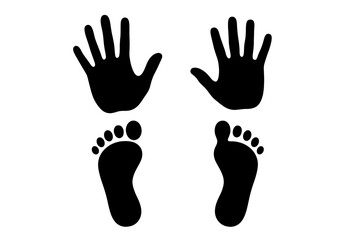 Handprint and Footprint Silhouette Set, Human Hand and Foot Vector Icons, Black Symbol Collection for Communication, Gestures, Sign Language, Body Parts, Isolated Clipart