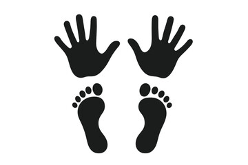 Hand and Foot Print Silhouettes Vector Set, Handprint and Footprint Icons for Sign Language, Communication, Gesture, Symbol Concepts, Digital Illustration, 4 Designs