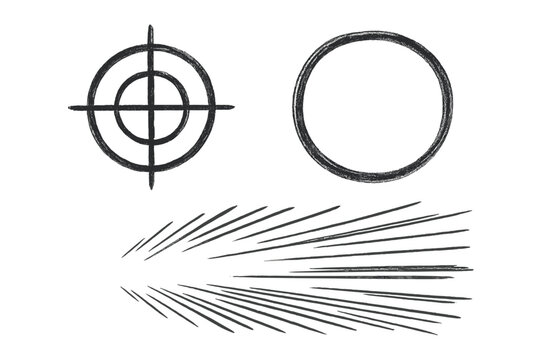 Hand-drawn sketch elements with target icon, highlight circle, dynamic comic motion lines, infographic design accents, user interface symbols, comic art visuals, and emphasis graphics