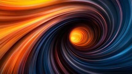 The image shows a swirling vortex of vibrant colors, transitioning from warm oranges and yellows on one side to cool blues and purples on the other, creating a mesmerizing tunnel effect leading to a