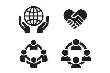 Unity and Togetherness Icons Representing Global Connection, Teamwork, Partnership, Inclusive Multicultural Symbols for Corporate and Community Projects Promoting Universal Harmony