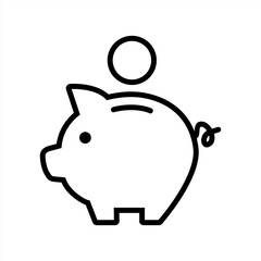 Piggy bank, linear style icon. Piggy bank with a coin being inserted. Editable stroke width. Vector 10 eps.
