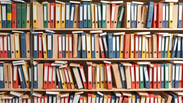 A shelf crammed with paper folders, no digital system in sight