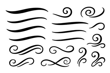 Hand drawn swooshes and swashes. Calligraphy swirl tails. Vector text underline flourishes. Typography lettering elements. Artistic decorative vintage ornaments and dividers set.