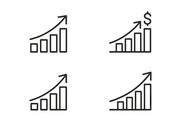 Business Growth Chart Vector Icons, Profit Increase, Financial Success, Investment Returns, Upward Trend, Economic Boost, Positive Bar Graphs, Black Linear Style
