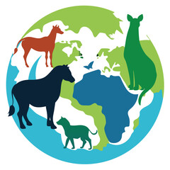 silhouette World Animal Day on white background