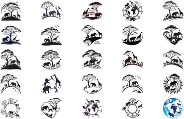 silhouette World Animal Day on white background