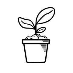 icon, leaf, editable, graphic, growing, growth, outline, pictogram, signs, single, stroke, gardening, simple, web, linear, logotype, pixel, botany, design, floral, flowerpot, line, nature, pot, potted
