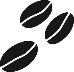 Three stylized black coffee beans with a white stripe on a white background