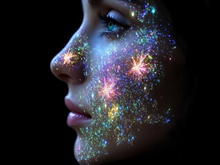 Female Profile Silhouette with Fireworks Embedded Inside