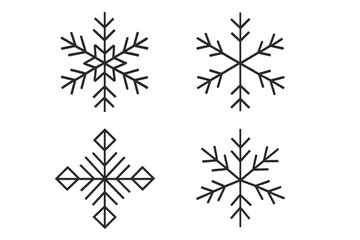 Snowflake line icon set. Minimalist winter symbols. Abstract geometric vector graphic elements for Christmas and New Year design. Isolated linear snow flake pictograms collection.