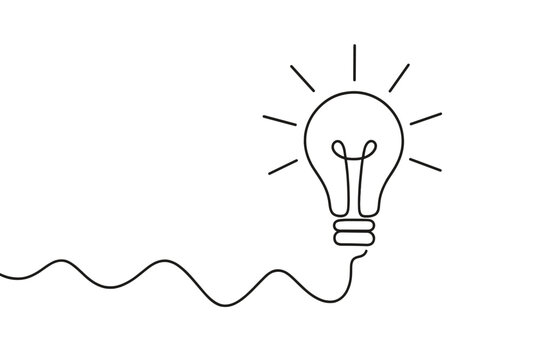 Continuous Line Drawing Light Bulb. Minimalist Idea Concept. Creative Innovation Process. Simple Business Solution. Untangled Problem. Inspiration Symbol. Vector Illustration