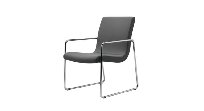 Modern grey upholstered office meeting chair with chrome cantilever legs