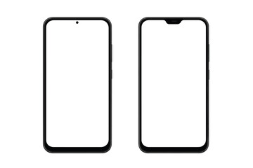 Smartphone mockup set with transparent screen isolated on transparent background, detailed black mobile phone mockups, front view smartphone template, 3D model, realistic