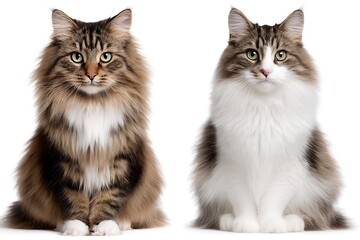 before and after cat grooming, fluffy long hair vs clean trimmed fur, same position