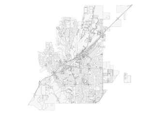 Detailed vector map highlighting the highway network of Vacaville, CA. Features clear road layouts and connections