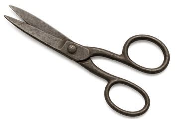 Fototapeta premium Vintage metal scissors with weathered patina resting against translucent backdrop, highlighting intricate metalwork and aged elegance