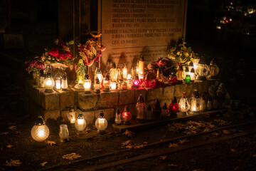 Wroclaw, Poland - 10.31.2023: All Souls Night at Osobowice Cemetery.