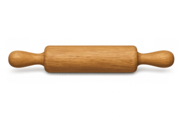 Wooden rolling pin isolated on a transparent background, ideal for culinary designs, baking projects, and kitchen-themed graphics